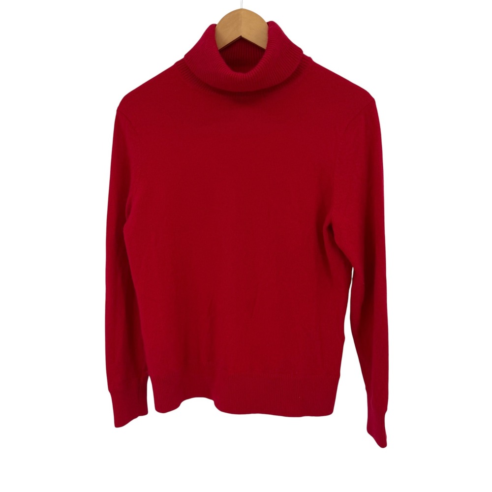 Lands' End Turtleneck Sweater Women M Red 100% Cashmere Long Sleeve Classic Cozy